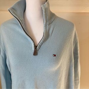Mens Tommy Hilfiger 1/4 Zip Blue Knit Sweater size Medium